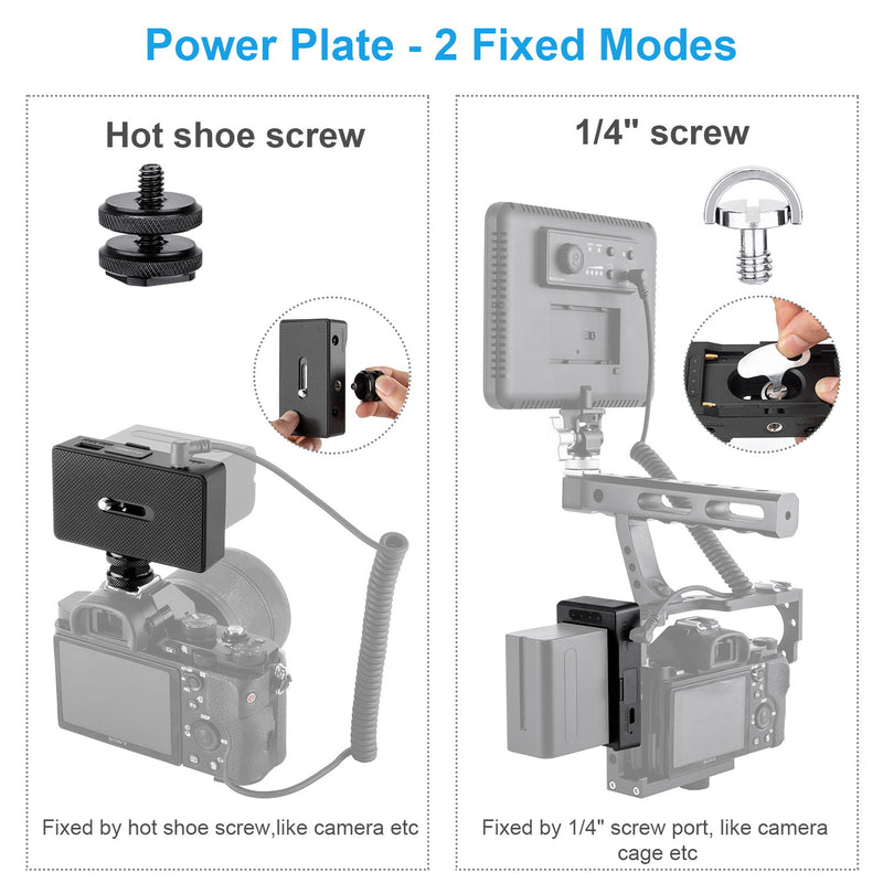 FOMITO NP-F970/960/770/750 NP-F Battery Plate with Power Indicator Light DC8V 12V USB-C 30W PD Output for DSLR Camera Field Monitor Microphone Smartphone