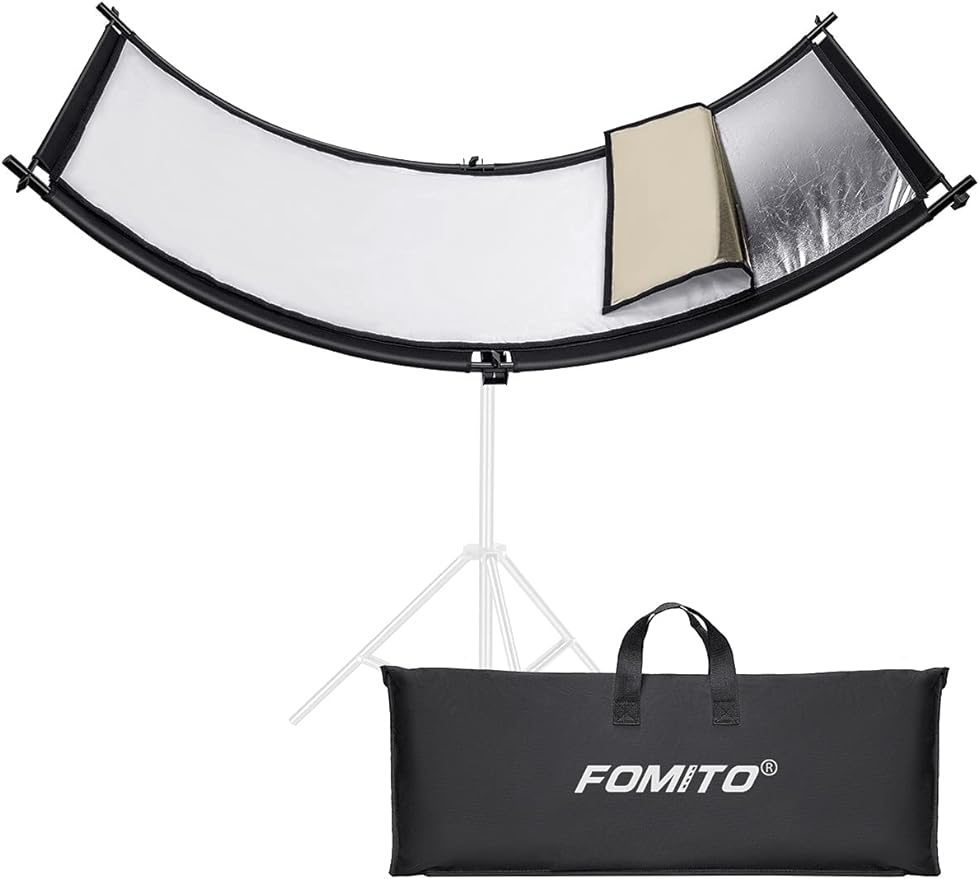 FOMITO Clamshell Light Reflector 70"x25.6"/178x65cm Arclight Curved Eyelighter Lighting Diffuser for Photography Stuido Filming Shooting, Black/White/Gold/Silver