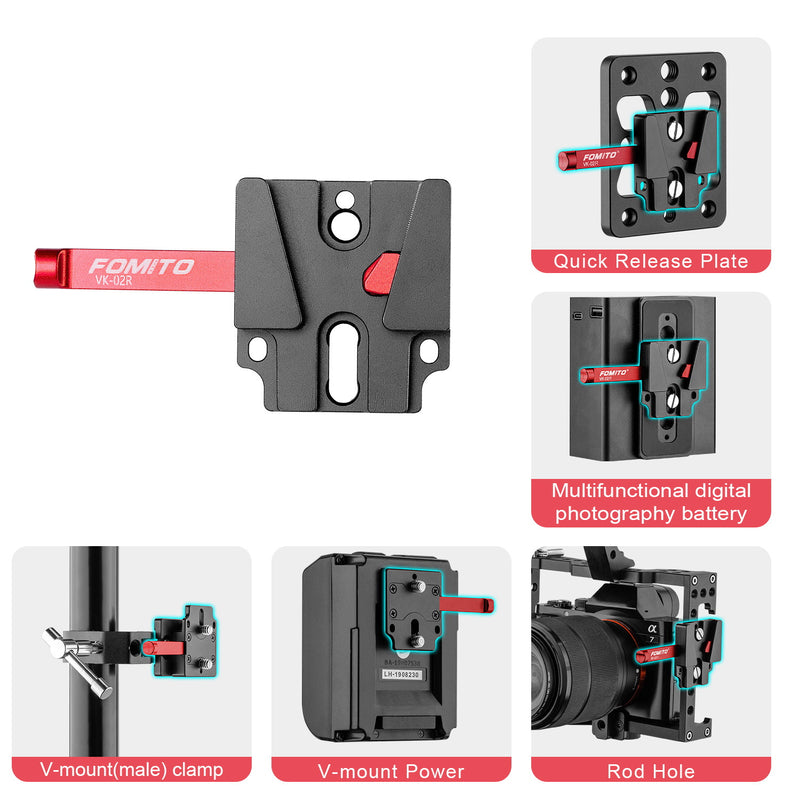 Fomito V Mount Battery Plate V Mount Adapter VK-02 V-Mount V-Lock Base Station Quick Release Plate