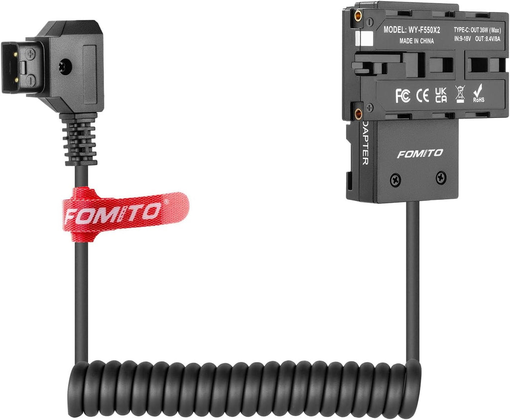 FOMITO 2-Sided NPF Dummy Battery Cross-shaped to D-tap Power Cable with USB-C Output Output Connecting V-Mount Battery for Field Monitor, Wireless Video Transmission, LED Light, Camera, Smartphone