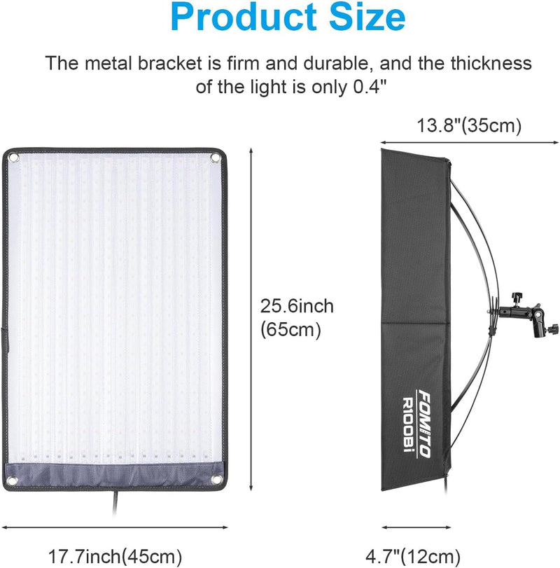 Fomito R100Bi 100W Foldable Flexible LED Light Panel Kit Bi-Color Temperature 2700K-6500K + Softbox Diffuser + Honeycomb Grid Softbox + Remote