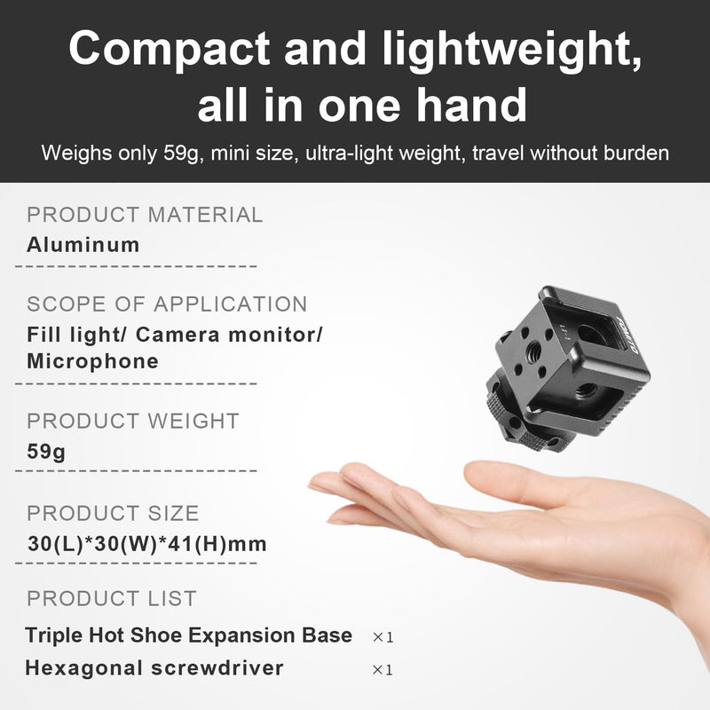 Fomito LX-3 Three-Way Cold Shoe Adapter, Applicable to Monitors, LED Lights, Cameras etc