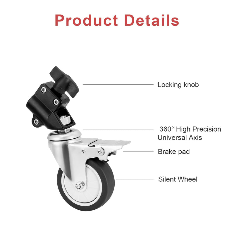 Fomito Stand Wheel Kits Caster Wheels Set of 3 for 2.8m Light Stand