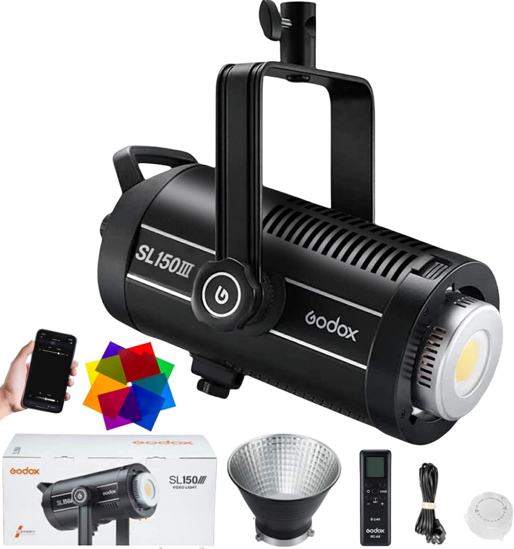SL150III LED Video Light with RC-A6 Remote, 160W 73600Lux LED Continuous Light with 8 FX Effect, Bluetooth APP Control, CRI 96+ Studio Ultra Quiet LED Photography Light