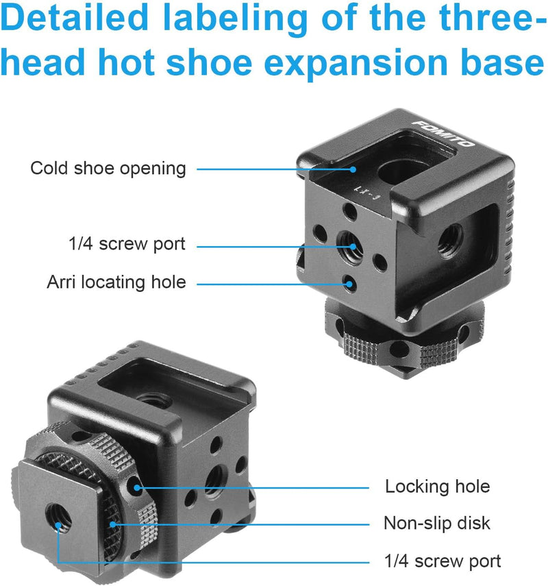 Fomito LX-3 Three-Way Cold Shoe Adapter, Applicable to Monitors, LED Lights, Cameras etc