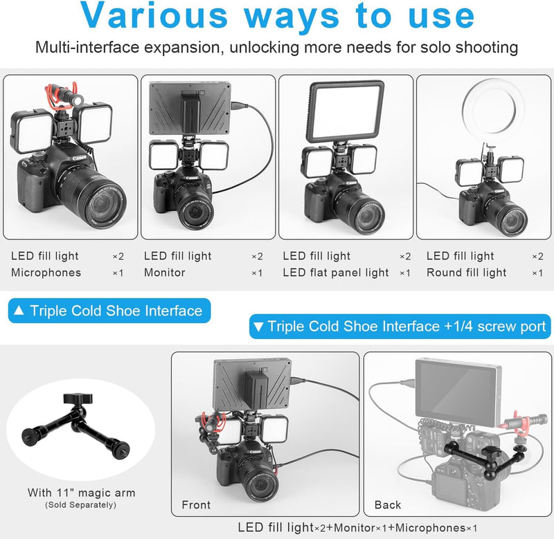 Fomito LX-3 Three-Way Cold Shoe Adapter, Applicable to Monitors, LED Lights, Cameras etc