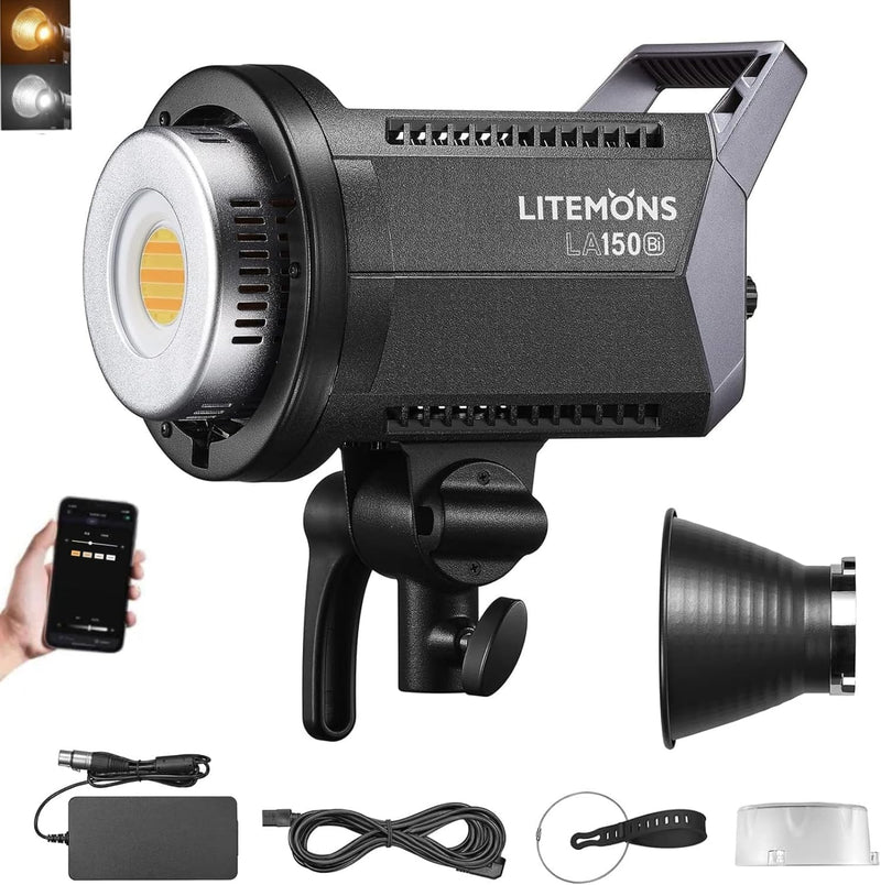 Godox LA150Bi Bicolor LED Video Light, 190W 66000LUX@1M Studio Light, 2800K-6500K Bowens Mount LED Light, CRI 96+ 11 FX Effect 0-100% Dimming APP Control Photography Portable Light