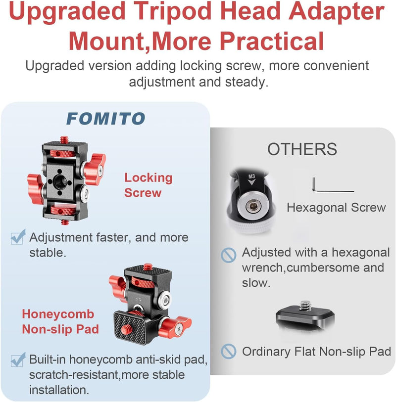 Fomito Z5 Dual Head Camera Monitor Holder Mount Arm Hot Shoe Adapter Swivel and Tilt Adjustable Monitor Mount with Cold Shoe Mount for Field Monitor, Smartphone, Led Video Light, Microphone - Red