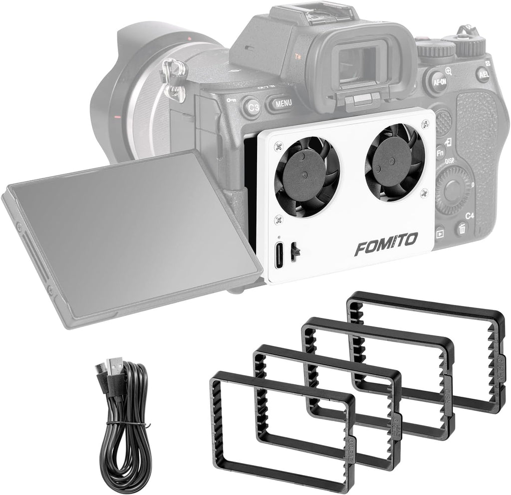 FOMITO Camera Video Dual Cooling Fans Built-in Battery with Magnetic Case for Sony A7M4 A7cII A7c A7S3 ZV-1 ZV-10 ZVE1 A6700 FX30 Canon R5 R6 R7 Fujifilm XT4 White