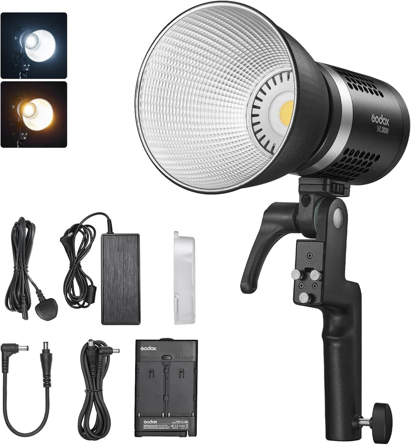 Godox ML30Bi Handheld Bi-Color LED Video Light, Portable Studio LED Continuous Light 2800K-6500K, 41000 lumens CRI 96+ TLCI 97+, 21 FX Effects, APP Control, Silent Mode, Compatible with Godox Mount