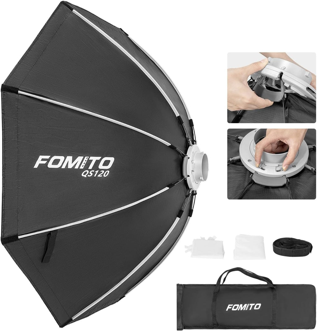 FOMITO 47.2"/120cm Octagonal Softbox, Quick Release Bowens Mount Softbox with Honeycomb Grid, Light Diffusers, Bag for Godox SL-60W SL60IID SL150R SL300R