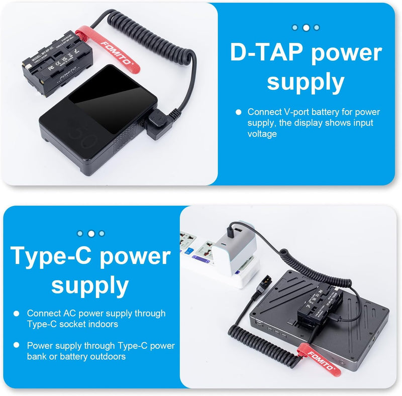 FOMITO NP-F Battery Interface Three-Way Conversion, F990 Double-Sided Dummy Battery, Applicable to Monitors, LED Lights, Cameras etc