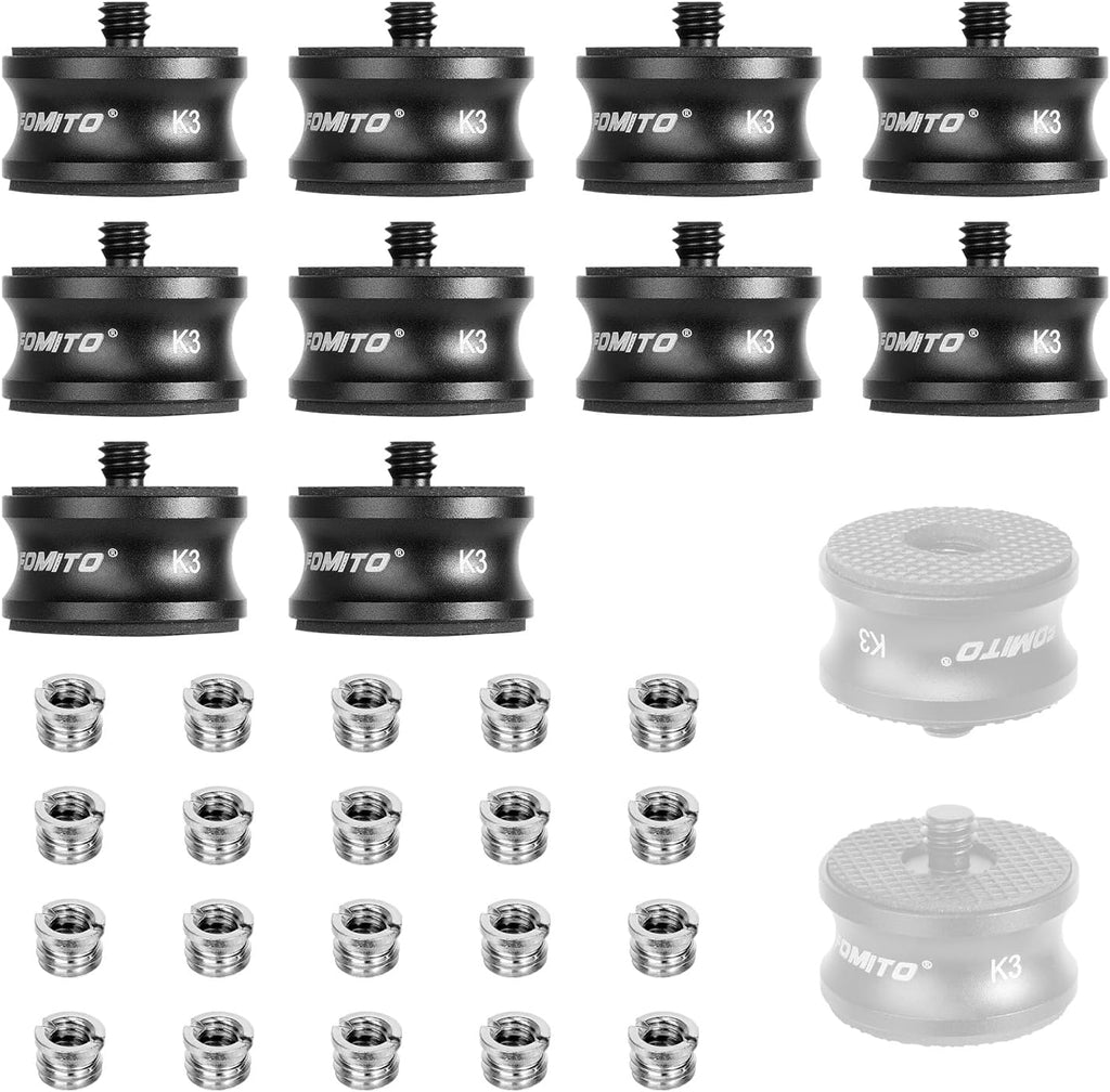 FOMITO 3/8" to 1/4" Camera Tripod Screw Converter Adapter, Thread Camera Tripod Screw Mount Convertor Adapter for Tripod Monopod Ballhead Camera, Made of Aluminum Alloy, Rubber Gasket (10 Packs)