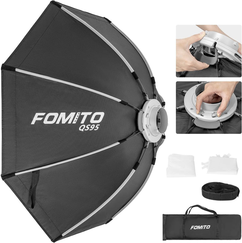 FOMITO 37.4"/95cm Octagonal Softbox, Quick Release Bowens Mount Softbox with Honeycomb Grid, Light Diffusers, Bag for Godox SL-60W SL60IID SL150R SL300R