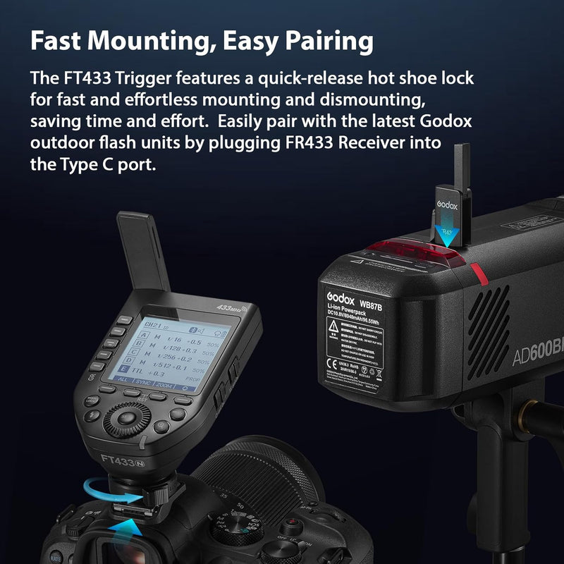 Godox FT433 N TTL Wireless Flash Trigger 433MHz Signal Control 1/8000s HSS APP Wireless Control Compatible with Nikon Z9 Z8 Z7 Z6II Z7II D750 D780 D800 D850 Godox AD200Pro II/ AD600Pro II Flash