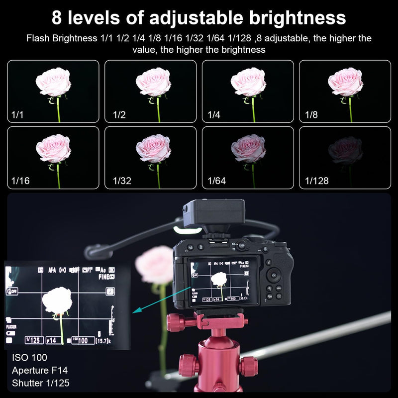 Fomito Mini Macro Flash, Single Contact Hotshoe, Three-Head with 13pcs Diffuser and Type-C Cable, 8 Levels of Adjustable Brightness, 9-Stop LED Light Effect, Built-in 3.7V/2000mAh Battery - 17.52inch