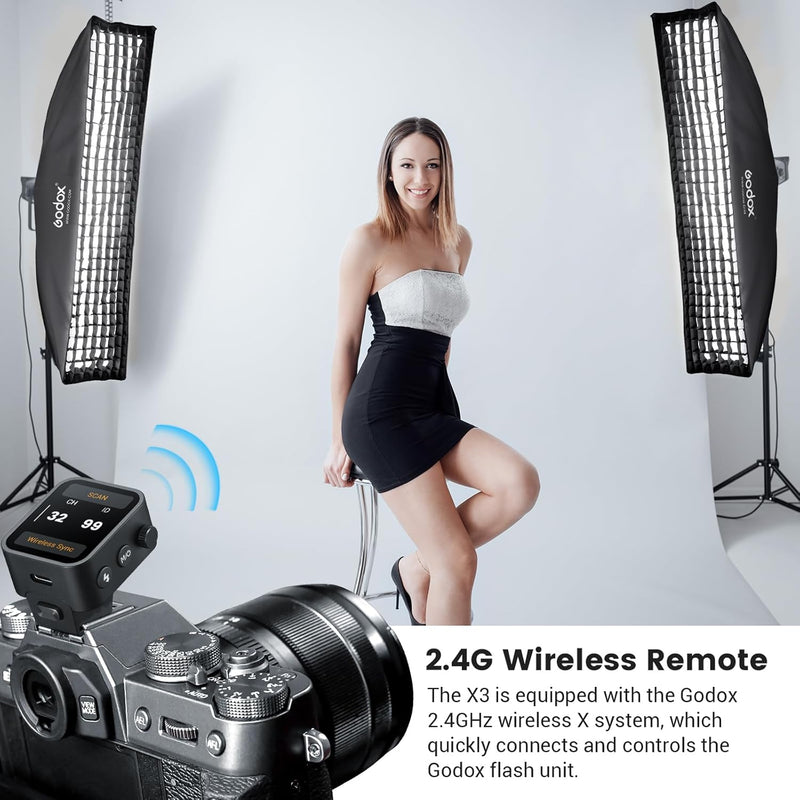 Godox X3-F Touchscreen TTL Wireless Flash Trigger for Fuji Camera, 1/8000s HSS TTL TCM Function, Built-in Battery USB-C Charge Flash Transmitter Compatible with Fuji GRX50S X-T1 X-T2 X-10 X-PRO1 X-A3
