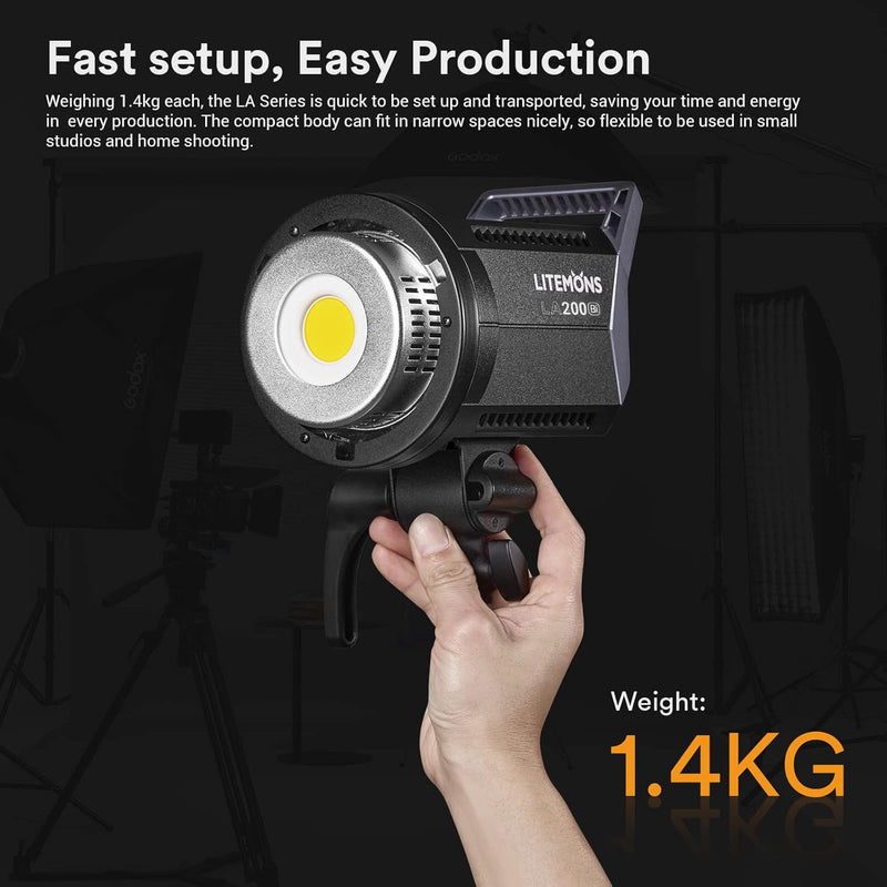 Godox LA200Bi Bicolor LED Video Light, 210W 2800K-6500K 79200Lux Bowens Mount Led Light, CRI 96+ 11 FX Effect 0-100% Dimming, APP Control, for Film Shooting, Wedding, TV Interviews