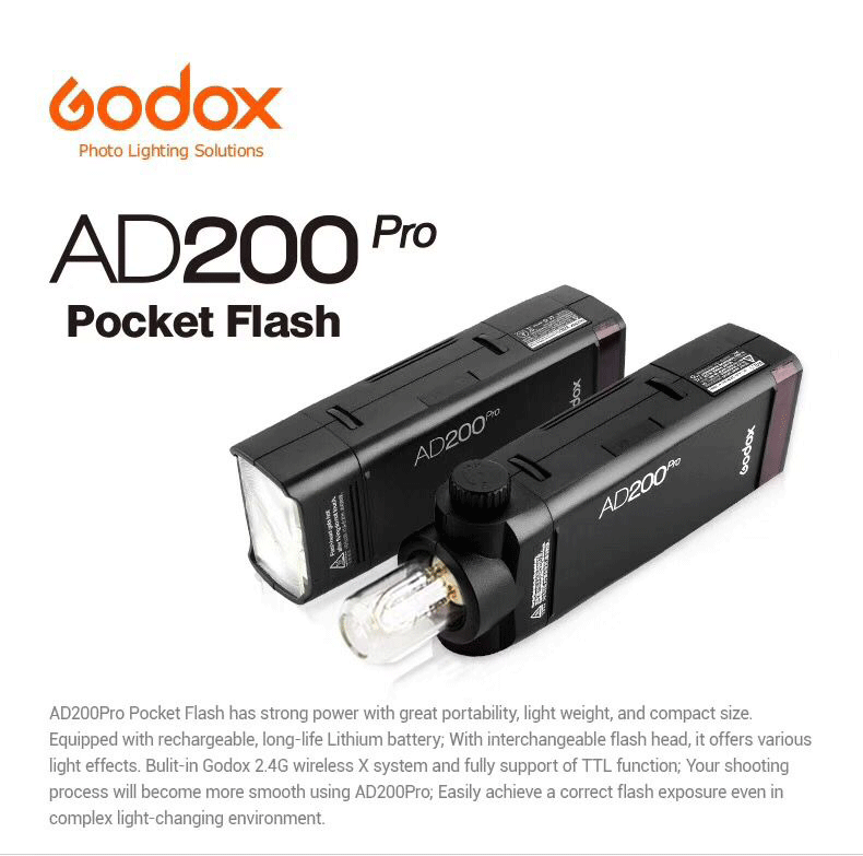 GODOX AD200Pro AD200 Pro 200W 2.4G Flash Strobe 500 Full Power